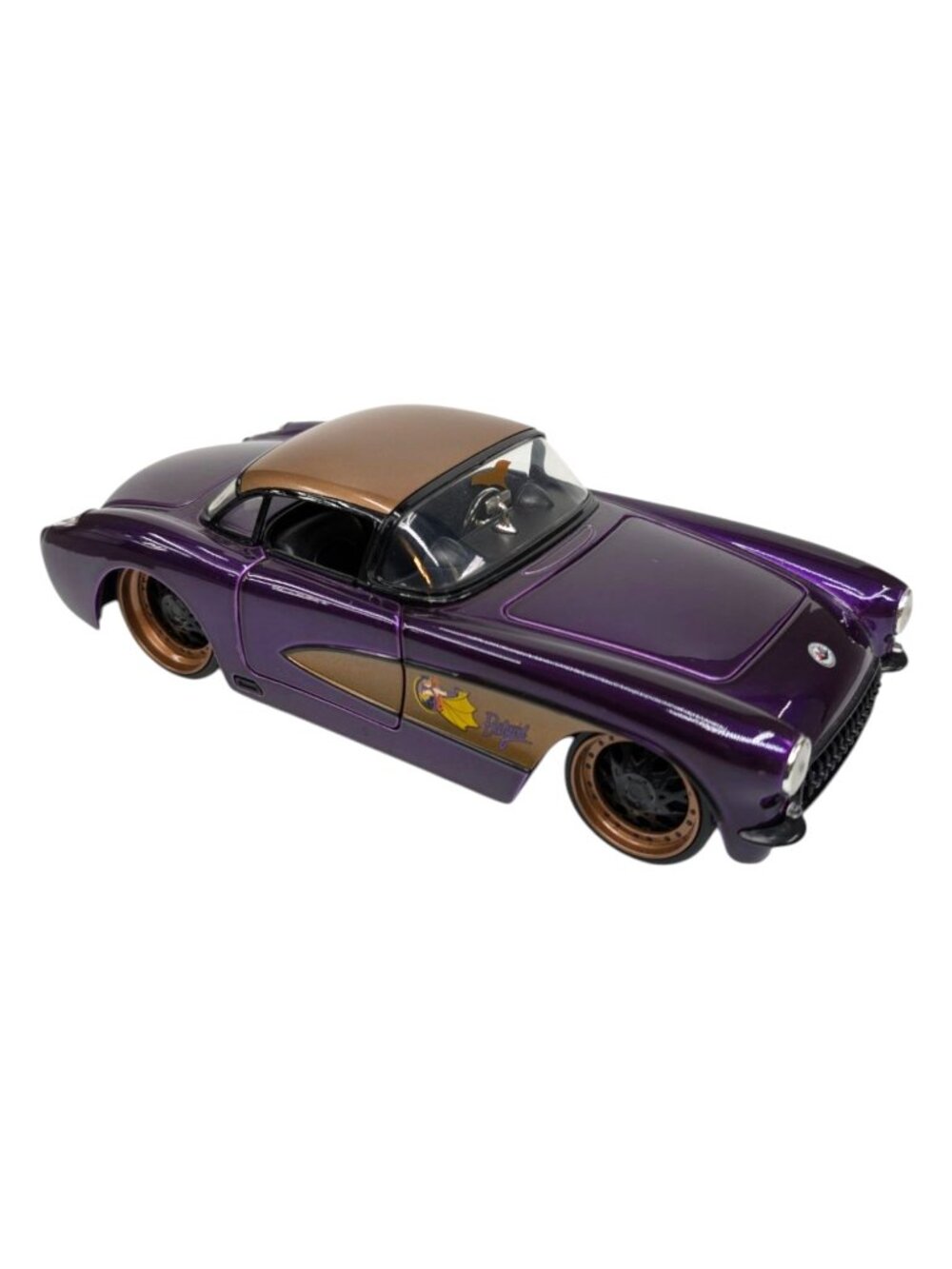 DC Bombshells Batgirl 1957 Chevy Corvette Diecast Metal Car Purple Gold 1:24